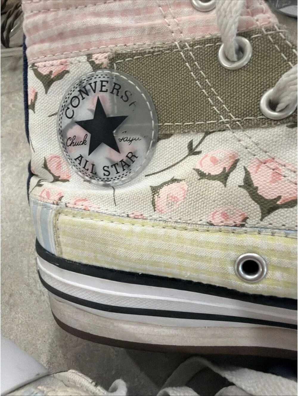 Converse Chuck Taylor All Star Kid High Top Floral Patchwork Canvas Lace Up Sz 3